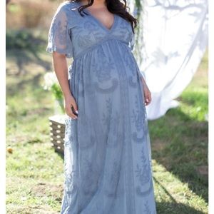 PinkBlush Maternity Blue Lace Dress